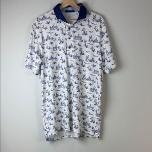 Greyson White Polo with Blue Pattern Polo Shirt Size Large